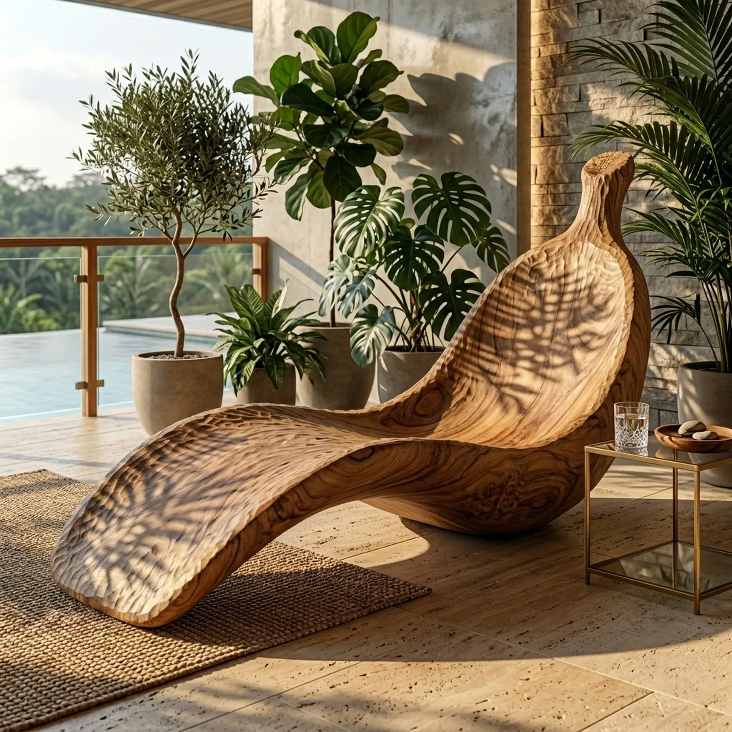 Wooden Banana Curve Lounge Chair Ergonomic Fruit Shape Wooden Seating