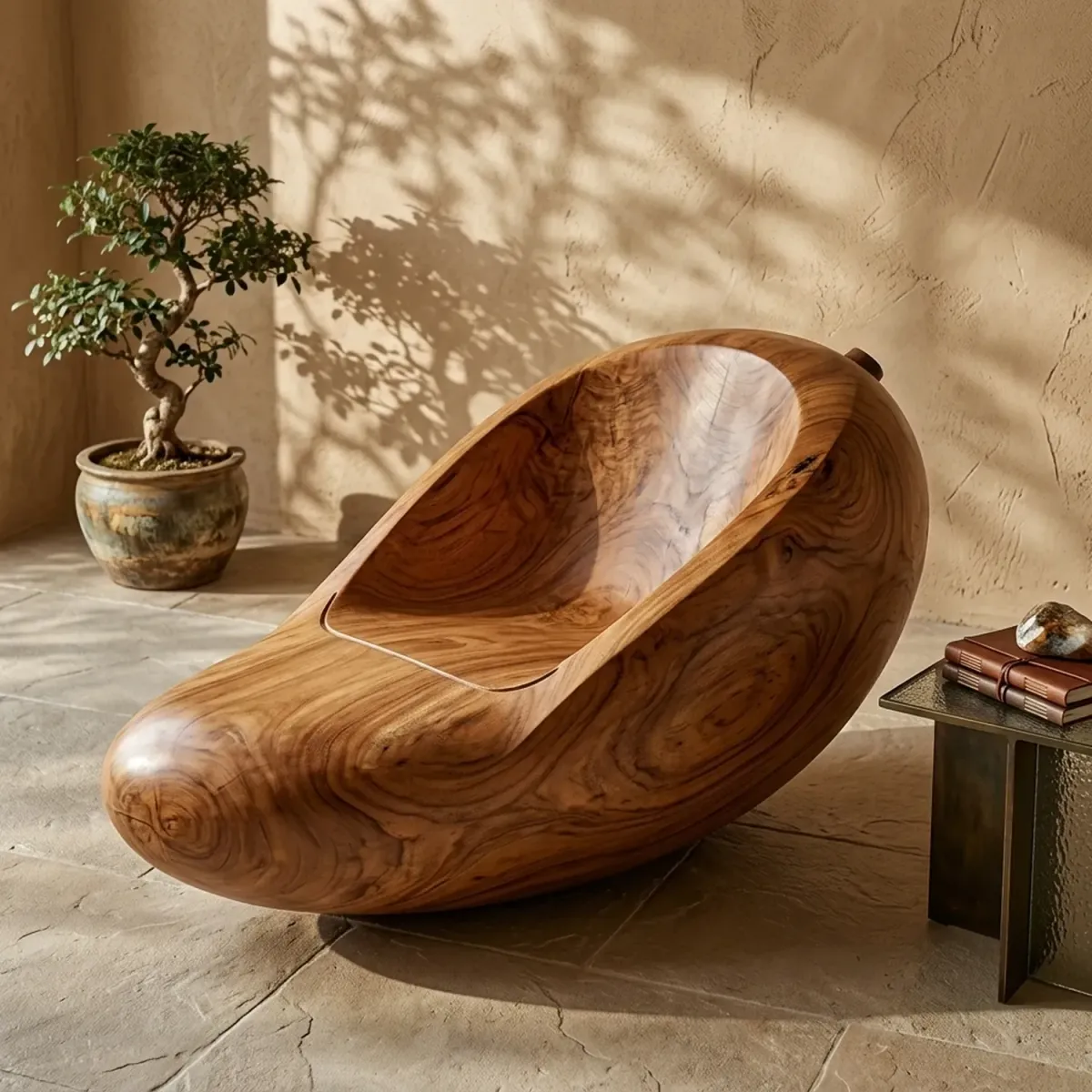 Wooden Mango Shaped Lounge Chair Decorative Fruit Silhouette Wood Furniture