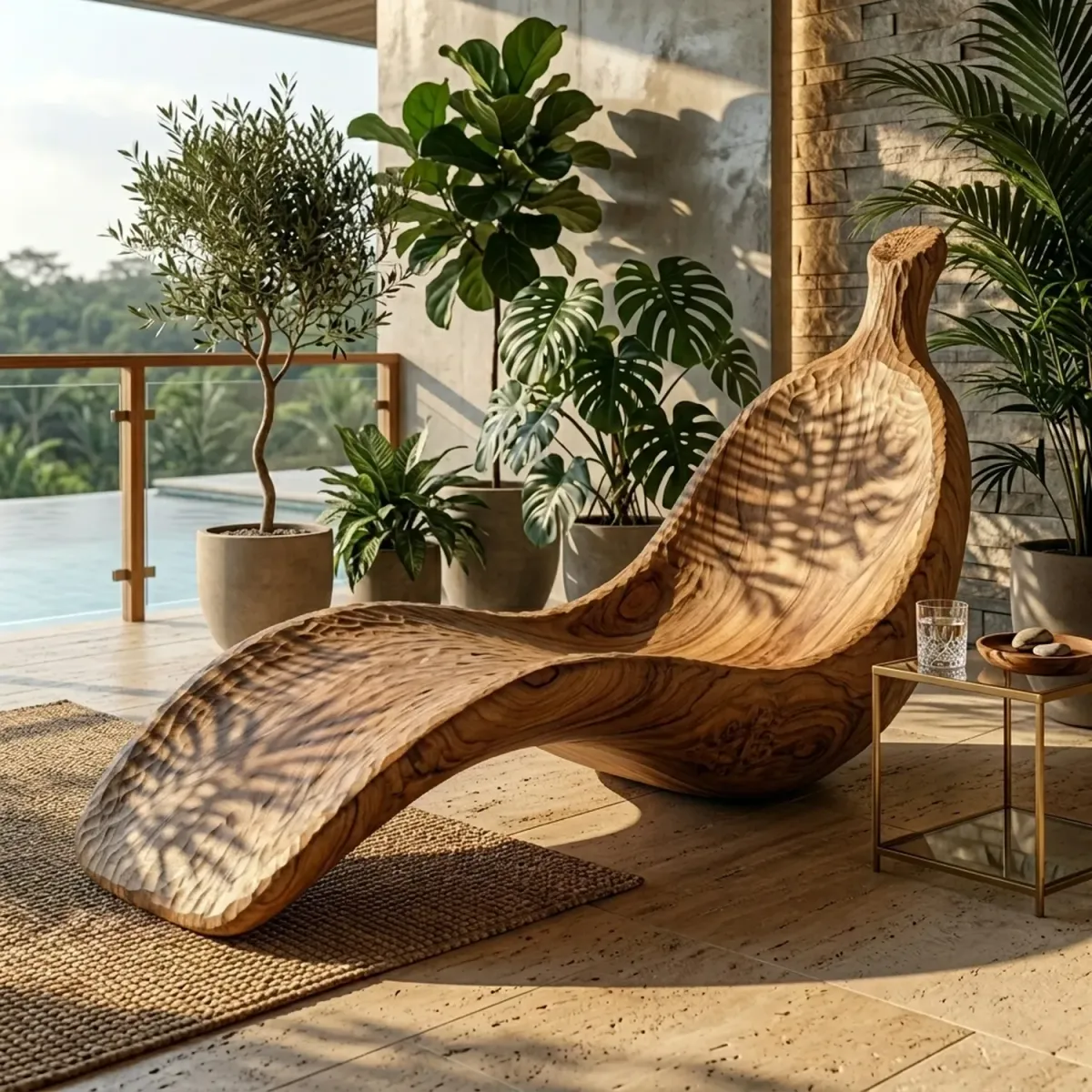Wooden Banana Curve Lounge Chair Ergonomic Fruit Shape Wooden Seating