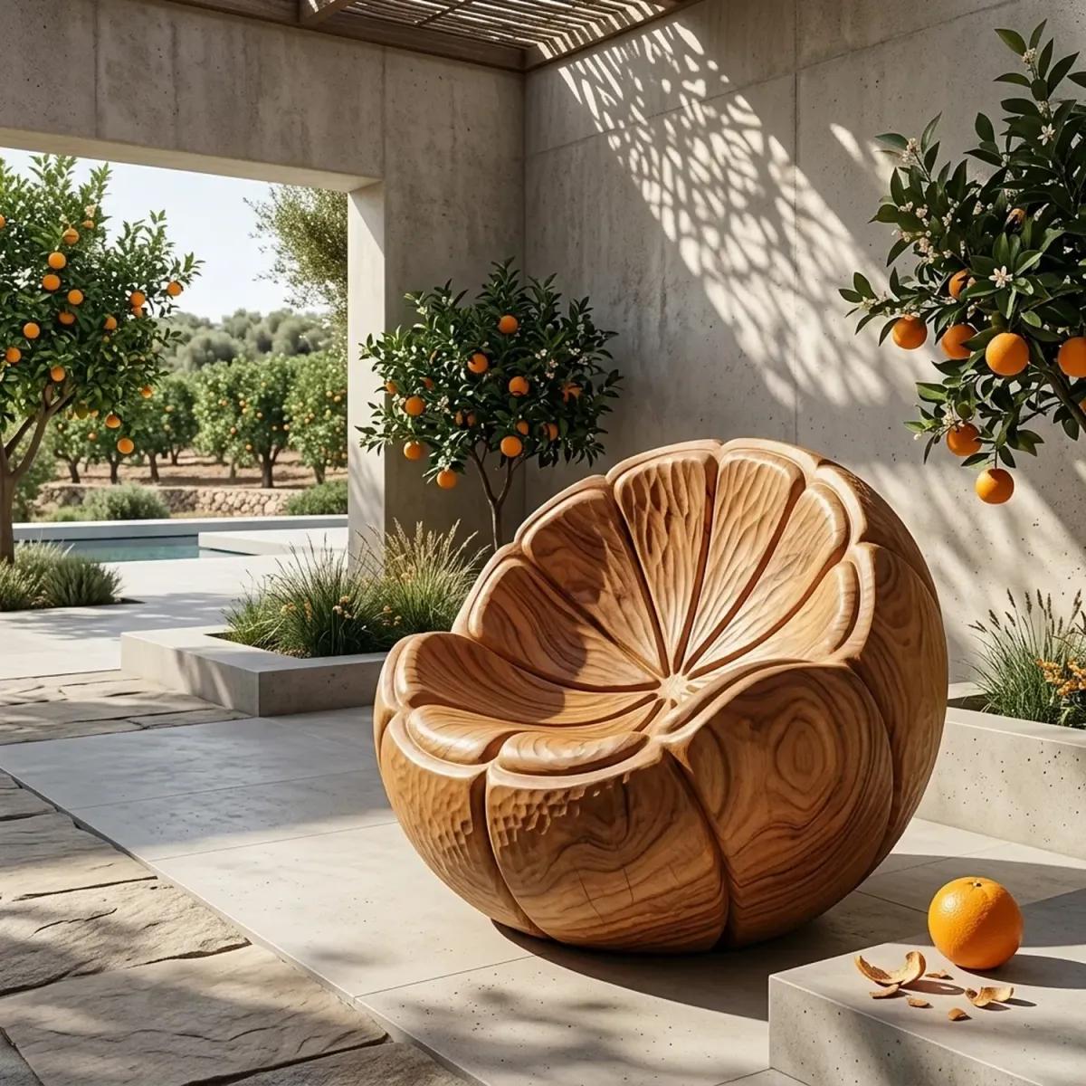 Wooden Orange Slice Lounge Chair Citrus Theme Fruit Silhouette Wood Chair