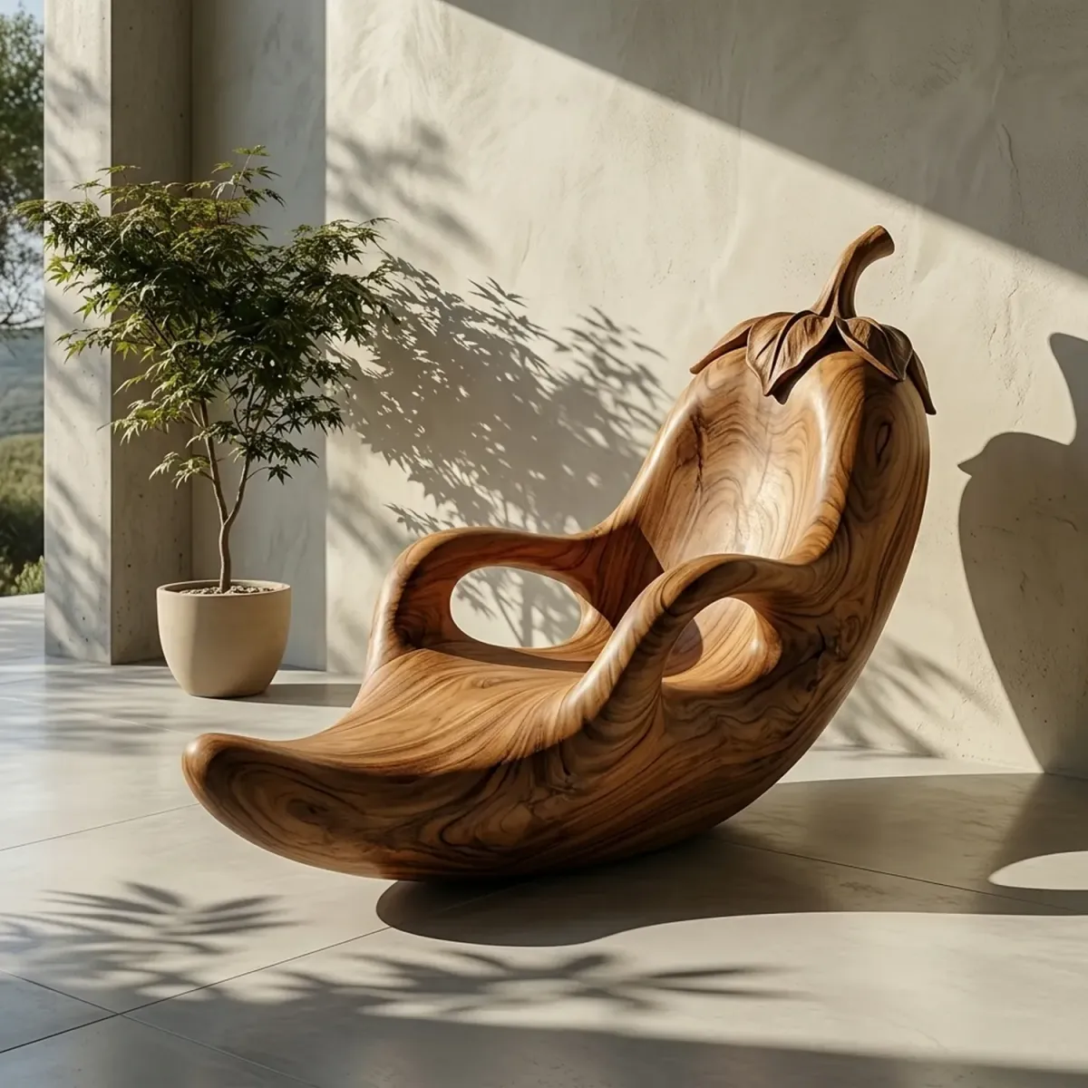 Wooden Chili Pepper Lounge Chair Unique Vegetable Silhouette Accent Chair