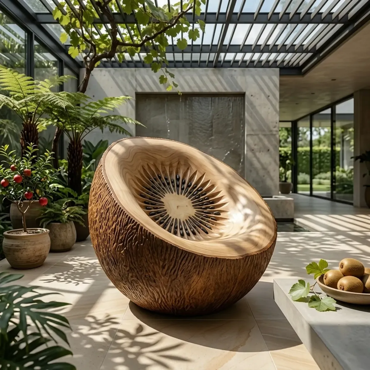 Wooden Kiwi Shaped Lounge Chair Modern Fruit Silhouette Decorative Chair